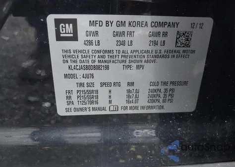 2013 Buick Encore из США, поврежденный, VIN KL4CJASB0DB082198